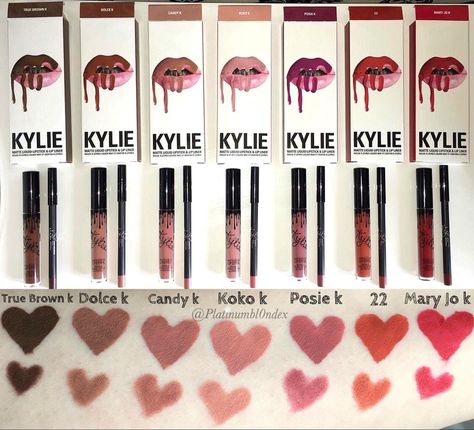 Kylie lip kit swatches - true brown k , dolce k , candy k , koko k , posie k , 22 , Mary Jo k #kylielipkit #kyliecosmetics Dolce K Kylie Lip Kit, Kylie Lip Kit Swatches, Candy K Lip Kit, Koko K, Kylie Makeup, Kylie Lips, Kylie Lip Kit, Sleek Makeup, Makeup Stuff