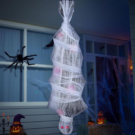 JOYIN 72” Halloween Hanging Cocoon Corpse with Sound-Activated Light-up Eyes and Shaking Body for Halloween Haunted House Prop, Halloween Indoor Outdoor Decoration, Party Supplies Body Decor, Haunted House Props, House Outdoor, Halloween Haunted Houses, Halloween Decorations Indoor, Decoration Party, Decor Halloween, Halloween Haunt, Skin Care Essentials