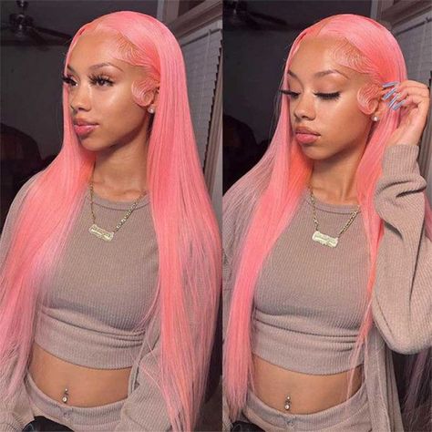 Pink Colored Straight 13x4 Transparent Lace Front Human Hair Wigs 30 Inch Brazilian Remy 13x6 Lace Frontal Wig For Women 180% Lace Front Natural, Ash Pink, Straight Wigs, Curly Bob Wigs, Pink Wig, 100 Human Hair Wigs, Red Wigs, Hair Color Pink, Colored Wigs