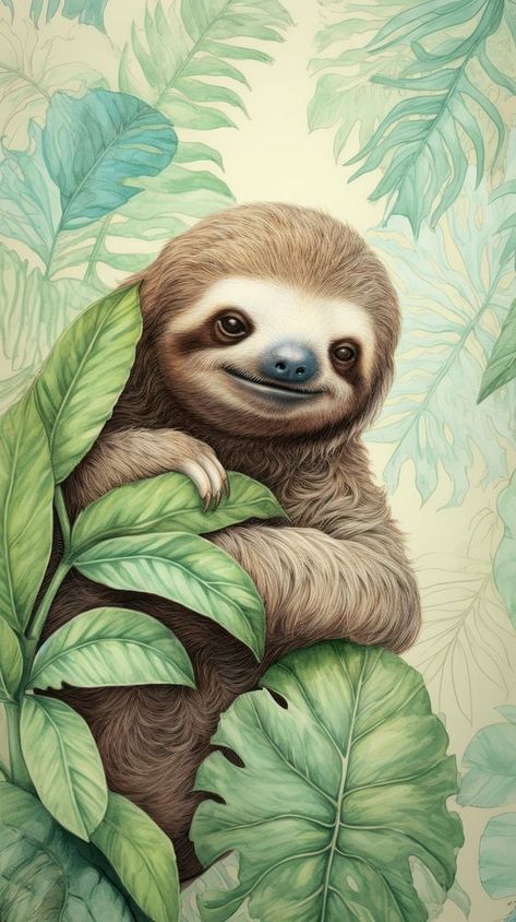 Animal Cute Wallpaper, Cher Wallpapers, Cartoon Jungle, Wildlife Drawing, Sloth Drawing, Monkey Cartoon, Sloth Tattoo, 90s Wallpaper, Sloth Art