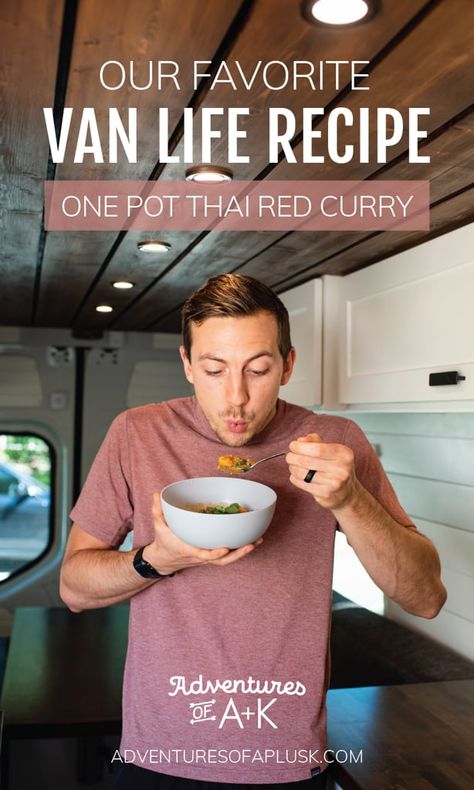 Our Favorite Van Life Recipe: One Pot Thai Red Curry Van Life Cooking Recipes, Van Life Recipes, Vanlife Recipes, Vanlife Cooking, Van Life Cooking, Van Recipes, One Pot Thai, Campfire Foods, One Pot Cooking