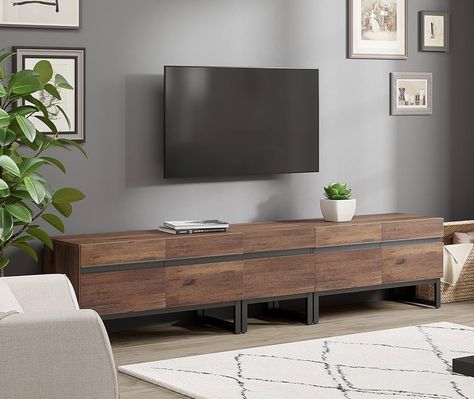 Amazon.com: WAMPAT Modern TV Stand for TVs up to 110 inch TV, 4 in 1 Entertainment Center TV Console with Storage Cabinets and Metal Base,Media Console for Living Room, Oak,124'' : Home & Kitchen 90 Inch Tv, Tv Console With Storage, Console For Living Room, Brown Wood Table, Console With Storage, Living Room Brown, Room Brown, Media Furniture, Entertainment Console