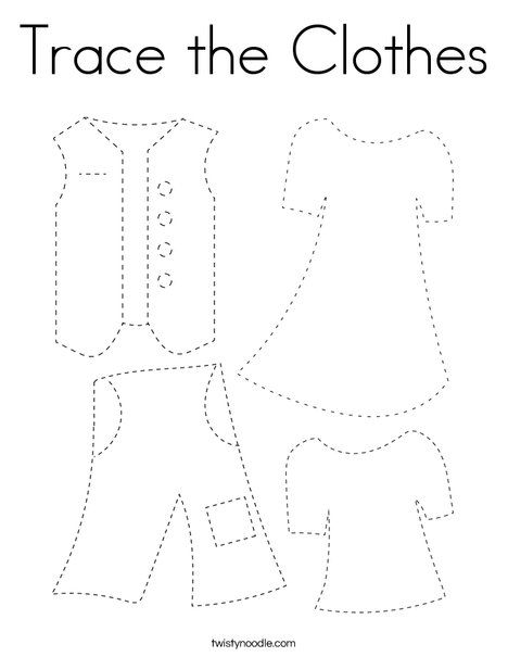 Trace the Clothes Coloring Page - Twisty Noodle Cloth Theme Preschool, Clothing Art For Preschool, Clothes Preschool Theme, Clothes Art Preschool, Clothes For Preschool Activities, Clothes Worksheets For Preschool, Preschool Clothes Activities, Clothes Activity For Preschool, Clothing Curriculum Preschool