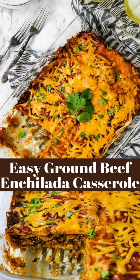 Ground Beef Enchilada Casserole, Casserole Enchilada, Beef Enchilada Casserole, Easy Enchilada Casserole, Dinner Videos, Easy Beef Enchiladas, Ground Beef Enchiladas, Beef Enchilada, Enchilada Casserole Recipes