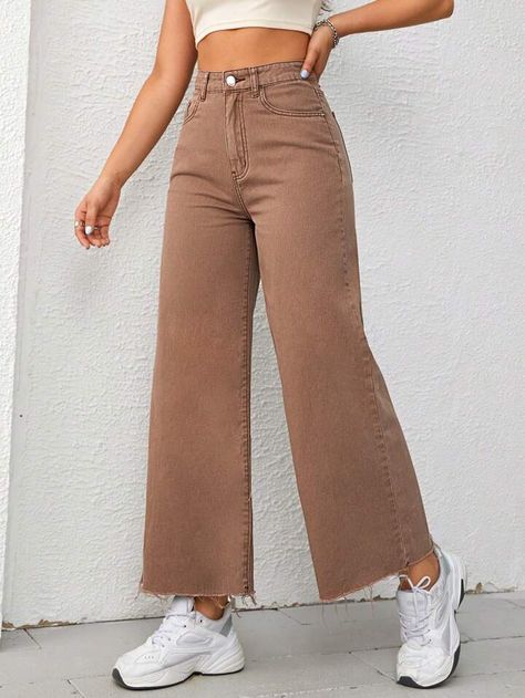 Brown Wide Leg Jeans, Light Brown Jeans, Brown Denim Jeans, Work Formal, Butterfly Blouse, Coachella Dress, Jeans Online, Women Denim Jeans, Brown Fashion