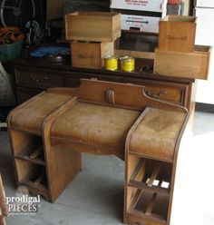 Diy Vanity From Dresser, Refinished Vanity Makeup, Repurposed Makeup Vanity, Old Vanity Ideas Repurposed, Vintage Makeup Vanity Ideas, Vanity Redo Ideas, Antique Vanity Ideas, Upcycle Vanity, Waterfall Vanity Makeover