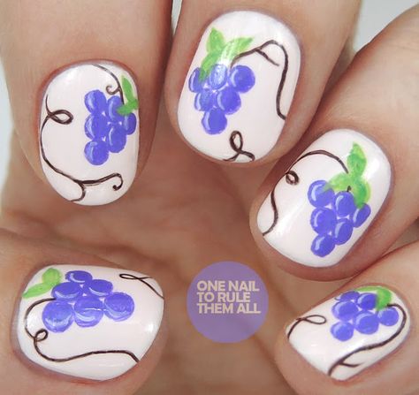 Winery Nail Designs, Grape Nail Art, Grape Nails Design, Grapes Nails, Grape Nails, Greece Nails, Fruit Nail Designs, Fruit Nails, Fruit Nail