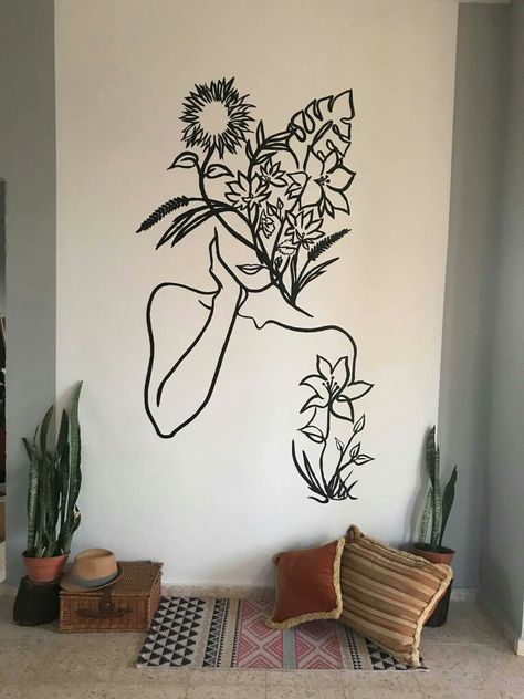 Minimal wall drawing Wall Drawing Ideas Bedroom, Simple Wall Drawings, Wall Drawing Ideas Creativity, Wall Drawing Ideas, Wall Drawings, Wall Hanging Designs, Creative Walls, Painting Decor, Minimal Wall