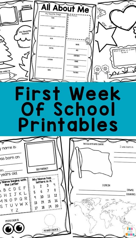 These First Day of School Activities + Printables are a great way to get your child excited about school. Great for homeschooling as well! First Day Of School Crafts Kindergarten, First Day Of School Worksheets, First Day Of Homeschool, All About Me Preschool Theme, First Day Of School Ideas, Preschool First Day, Kids Craft Activities, First Week Activities, Simple Paper Crafts