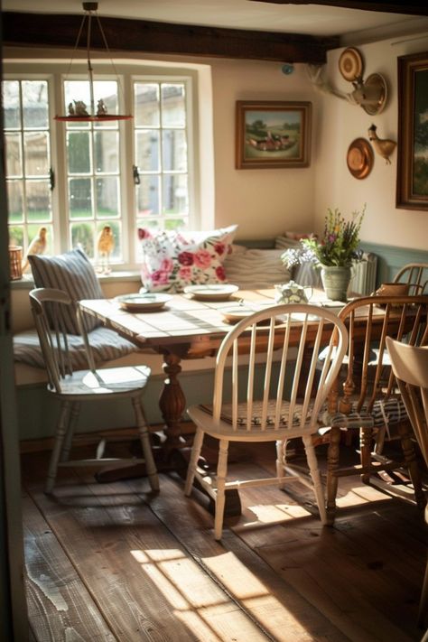 Cottage Style Dining Table, Small Cottage Dining Room, English Cottage Dining Room, Cottagecore House Interior, Cottage Dining Room, Cottage Core Home, Small Bedroom Inspiration, Cottage Dining, Cottage Table