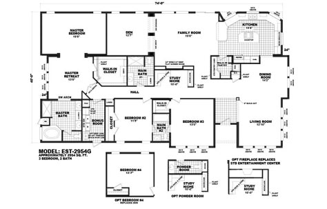 Custom 3 Bed 2 Bath/Retreat 2954SF Triple Wide Modular Homes, Manufactured Home Floor Plans, Triple Wide Mobile Homes, Modular Floor Plans, Manufactured Homes Floor Plans, Modular Home Plans, Mobile Home Floor Plans, Large Floor Plans, Modular Home Floor Plans