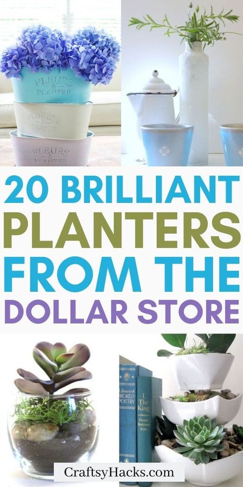 These incredible DIY Dollar Store planters are the perfect DIY gift for the plant lover in your life. These Genius Dollar Tree ideas are easy to create you can enjoy having stylish planters on a low budget. These are great Dollar store hacks! Dollar Store Planter Ideas, Dollar Store Planters, Pumpkin Planter, Planter Project, Tree Planters, Dollar Tree Hacks, Plant Pot Diy, Store Hacks, Dollar Store Hacks