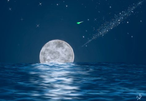 Imagination drawing of moon and comet #moonlovers Moon And Sea Tattoo, Procreate Sketching, Reflection Drawing, Sea Tattoo, Ocean Tattoos, Moon Setting, Procreate Drawing, Water Reflections, Moon Night