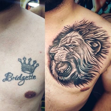 Chest Coverup Tattoo, Tattoo Ideas Lion, Lion Face Tattoo, Coverup Tattoo Ideas, Tattoos 2022, Tattoo Cover Up Ideas, Kali Tattoo, Cover Up Ideas, Coverup Tattoo