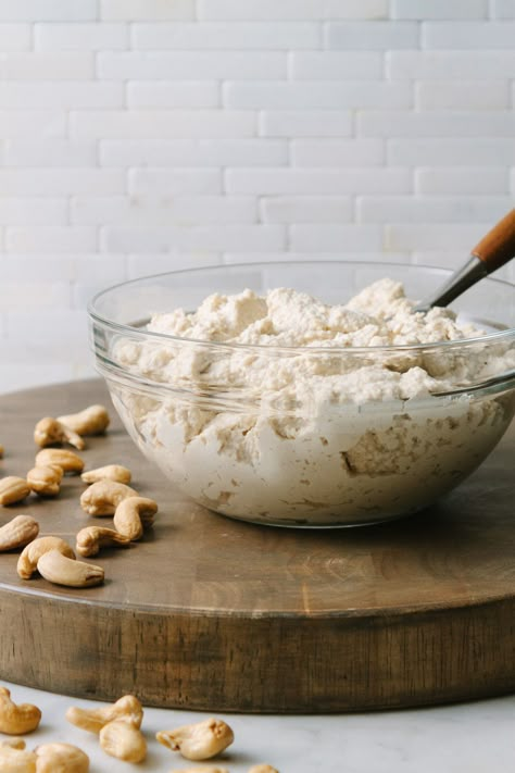 Thick and creamy, this versatile vegan cashew ricotta cheese is ready in as little as 10 minutes and tastes fantastic! Use for lasagna, stuffed shells, or serve with crackers and fruit. Easy recipe! Vegan Cashew Ricotta, Cashew Ricotta Cheese, Vegan Ricotta Cheese, Vegan Casserole Recipes, Simple Veganista, Vegan Stuffed Shells, Cashew Ricotta, Vegan Cashew Cheese, Cashew Recipes