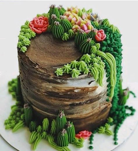 Plant Cakes Ideas, Botanical Cake, Succulent Cupcakes, Succulent Cake, Cactus Cake, Sour Cream Cake, Pistachio Cake, Bowl Cake, 11th Anniversary