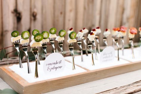 cheese fork wedding display idea - tomkat studio Wedding Cheese, Cheese Display, Buffet Party, Vintage Forks, Catering Display, Unique Food, Wedding Display, Food Stations, Tasting Party