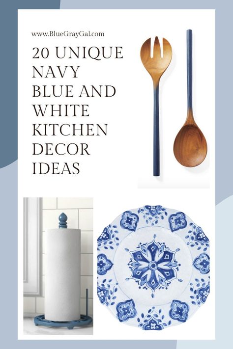 Country Kitchen Blue And White, How To Decorate With Blue And White, Navy And White Kitchen Decor, Grey Kitchen With Blue Accents, Navy Blue And White Kitchens, Blue Theme Kitchen, Blue White Kitchen Decor, Blue And White Farmhouse Kitchen, Navy Blue And White Coastal Kitchen