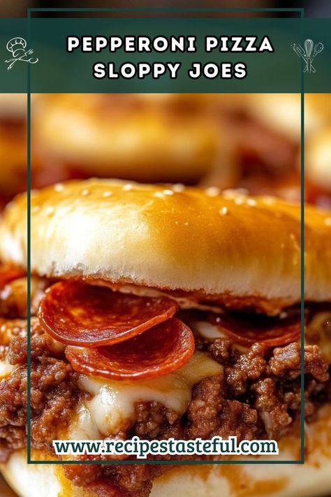 A quick and tasty twist on a classic, these Pepperoni Pizza Sloppy Joes combine ground beef, zesty pepperoni, and gooey mozzarella for a delicious and easy meal. Pizza Sloppy Joes, Pasta Dinner Recipes, Sloppy Joes, Crushed Tomatoes, Classic Dishes, Family Dinners, Italian Seasoning, Pizza Recipes, Pepperoni Pizza