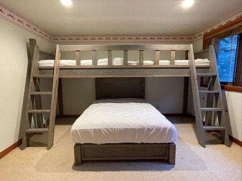 Deer Valley Triple Bunk - Etsy Quad Full Bunk Beds, Quad Bunk Beds, Murphy Bed Couch, Bunk Bed Plan, Bunk Bed Rooms, Adult Bunk Beds, Custom Bunk Beds, Bunk Bed Plans, Queen Bunk Beds