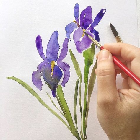 Flower Tutorial Painting, Iris Tutorial, Watercolor Iris, Painting With Watercolors, Tutorial Painting, Happy Painting, Watercolor Beginner, The Joy Of Painting, Iris Flower