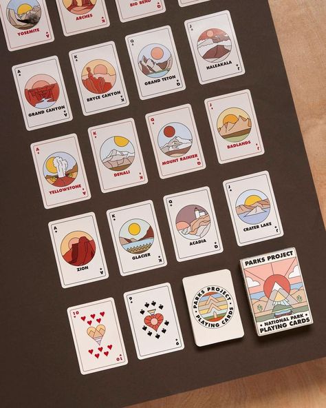 Parks Project on Instagram: “Deal us in! Whether you are passing the time indoors with your crew or taking your holiday adventure outside, our Minimalist National Park…” Minimalist Playing Cards, Healthy Competition, Parks Project, National Park Gifts, Yellowstone Park, Playing Cards Design, Card Purse, Minimalist Artwork, Dad Day