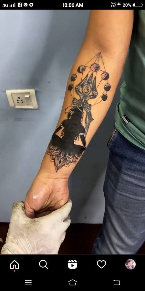 Trance Tattoos For Men, Shiv Forearm Tattoo, Lord Shiva Tattoos For Men, Tattoo Of Mahadev, Siva Tattoo Designs Men Hand, Hand Tattoos Mahadev, Hanuman Shiva Tattoo, Shiv Related Tattoos, Hinduism Tattoos For Men