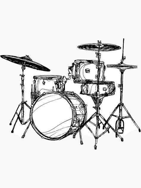 "Drum Kit" Sticker by KSkov | Redbubble Drum Drawing Easy, Drums Drawing, Drum Art, Drum Sketch Drawings, Drum Kit Tattoo, Drums Painting, Drum Designs Art, Drum Doodle, Drumkit Drawing