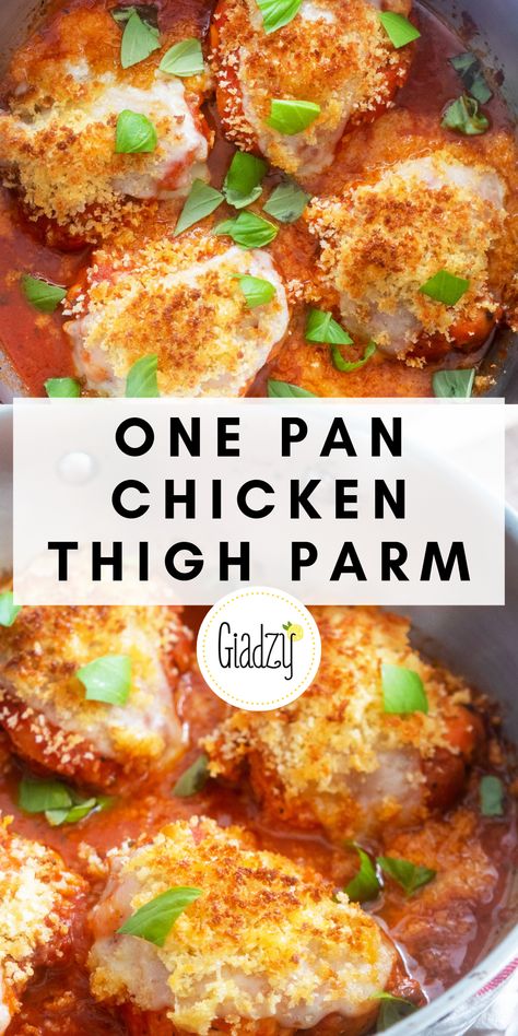 Chicken Thigh Parmesan Recipe, Weeknight Chicken, Marinara Recipe, Thighs Chicken, Chicken Thigh Recipes Oven, One Pan Chicken, Chicken Thigh Recipes Crockpot, Boneless Chicken Thigh Recipes, Chicken Thigh Recipes Baked