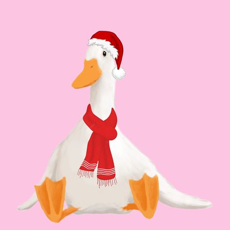 #duck #santa #santahat #hat #pink #scarf #christmas #cold #coldduck #background Christmas Duck Drawing, Christmas Goose Drawing, Duck Christmas, Christmas Duck Painting, Goose Illustration Cute, Countdown Till Christmas, Duck Drawing, Christmas Duck, Christmas Goose