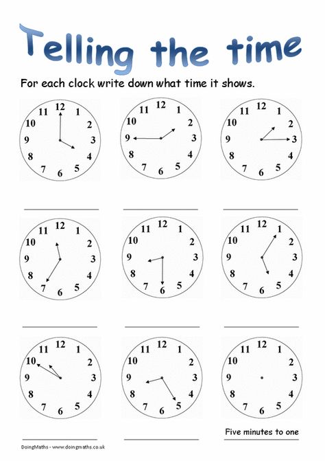 Time - Free Maths Worksheets - DoingMaths - Free maths worksheets Telling Time In English, Clock Worksheets, Telling Time Practice, Maths Worksheet, Grammar Tenses, English Grammar Tenses, Telling Time Worksheets, Mathematics Worksheets, Maths Worksheets