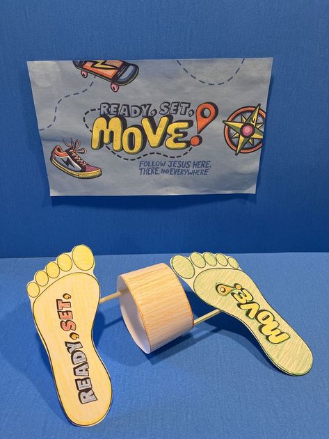 Follow Jesus Craft, Orange Vbs 2023 Ready Set Move Crafts, Breaker Rock Beach Vbs 2024 Games, Ready Set Move Vbs Crafts, Orange Vbs Ready Set Move Decorating Ideas, Bible Boot Camp Vbs, Ready Set Move Vbs Games, Vbs2024 Breaker Rock Beach, Camping Vacation Bible School