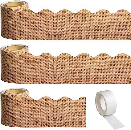 Burlap Scalloped Bulletin Borders: you will get 3 rolls of burlap bulletin board borders, in total of 99 feet, and a roll of glue point dots, which can help you easily create wonderful and beautiful bulletin board, enough to decorate your back to school themed party, and leaves no traces on the board when you remove borders. Durable and Waterproof: the nature burlap pattern is printed on the thick but flexible paper, sturdy and hard to damage, waterproof and not easy to fade Burlap Border, Burlap Classroom, Burlap Bulletin Boards, School Office Decor, Bulletin Borders, Classroom Borders, Back To School Classroom, Classroom Bulletin Board, Office Party Decorations