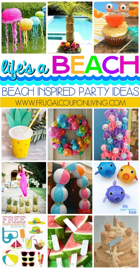 Life’s a Beach, Enjoy the Waves with these Beach Inspired Party Ideas on Frugal Coupon Living. From crab cupcakes that don’t pinch, a fun little watermelon hack, to how to make a sand cake and more! We love these creative beach party ideas for your next under the sea gathering. These also are the perfect touch to a luau party! #beach #party #beachparty #underthesea #mermaid #birthdayparty #frugalcouponliving #beachpartyideas #beachthemeparty Beach Theme Birthday Party, Beach Party Food, Beach Theme Birthday, Themed Party Ideas, Tropical Birthday Party, Beach Birthday Party, Luau Birthday Party, Beach Party Decorations, Outfit 2020