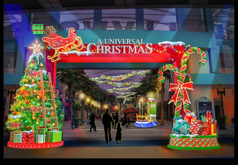 Christmas Park Decor Ideas, Christmas Park Decorations, Christmas Carnival Decorations, Christmas Entrance Arch, Christmas Entrance Decor, Christmas Mall Design, Christmas Street Decorations, Airport Christmas, Orchard Road Singapore Christmas