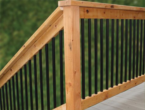 Deck railing Inexpensive Deck Railing Ideas, Painted Deck, Aluminum Balusters, Deck Railing Ideas, Deck Balusters, Deck Building, Cheap Pergola, Railing Ideas, Wood Pergola