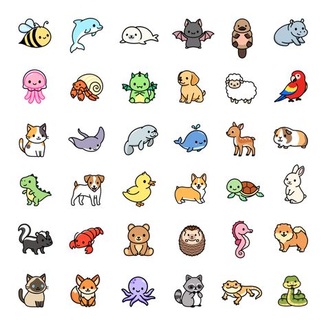 You guys loved my last mega pack, so I made another one! Includes 36 cute animals Small Things To Print Out, Cute Simple Drawings Animals, Cute Zoo Animal Drawings, Cute Animals Stickers Printable, Random Animals To Draw, Little Animals Drawings, Cute Little Animals Drawings, Drawing Ideas Cute Animals, Cute Animals Drawings Easy