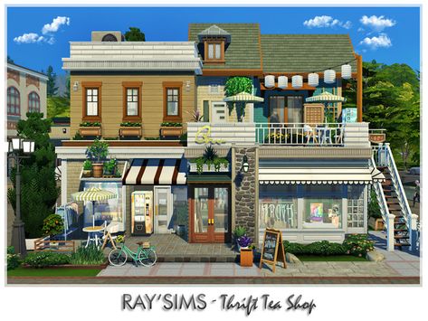 Sims 4 Thrift Store, Sims 4 Coffee Shop, Contemporary Tiny House, Sims4 Ideas, Ts4 Builds, Sims 4 Restaurant, Sims 4 Cottage, Greenhouse Cafe, The Sims 4 Lots