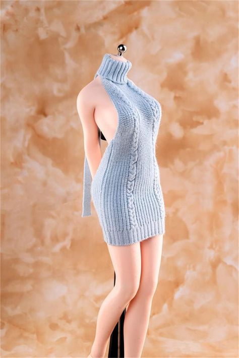 Amazon.com: 1/6 Scale Female Clothes, Women Backless Knitted Sweater Dress Turtleneck Sweater Costume Outfit Clothing for 12inch Female PH TBL JO Action Figure (Backless Version-Blue, 1/6 Scale) : Toys & Games Backless Turtleneck, Knitted Sweater Dress, Clothes Reference, Female Clothes, Hip Skirt, Turtleneck Sweater Dress, Open Back Dresses, Clothes Women, Costume Outfits