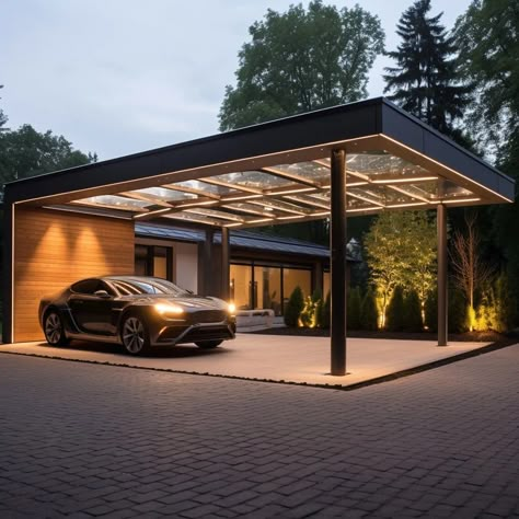 Car Ports Design, Modern Car Parking Design Home, Carporch Design Modern, House Car Parking Design, Car Shades Parking Ideas, Carport Lighting Ideas, House Parking Design, Canopy Carport Design, Parking Design Ideas