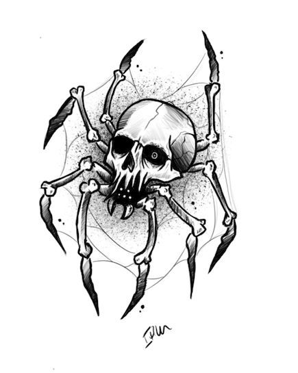 Spider Skull Tattoo Design, Skull Spider Tattoo Design, Spider Skull Tattoo, Cool Easy Designs, Skull Spider Tattoo, Inspirasi Tato, Devilish Drawings, Tattoos Medium, Tattoo Linework