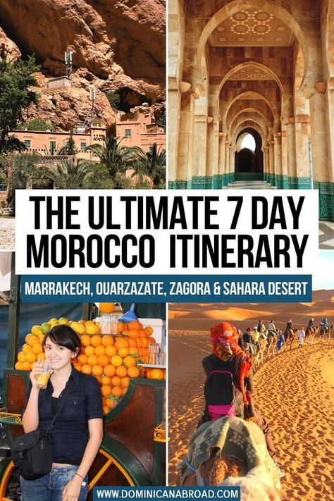 The Ultimate 7 Day Morocco Itinerary : Marrakech, Ouarzazate, Zagora & Sahara Desert Morocco Itinerary 1 Week, Morocco Travel Guide, Morocco Itinerary, Marrakech Travel, Visit Marrakech, Beach Sunset Wallpaper, Africa Travel Guide, Visit Africa, Vacation Photography