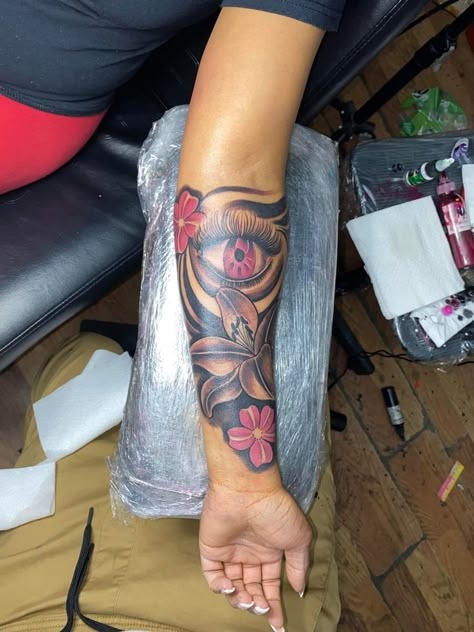 Tattoos Black Women Forearm, Baddie Tattoo Ideas Female Leg Sleeve, Half Sleeve Tattoos For Women Upper Arm Color, Cute Half Sleeve Tattoos For Women, Michaelacore Aesthetic, Dope Forearm Tattoos, Tattoo Ideas Female Cover Up, Medium Sized Tattoos For Women, Half Sleeve Tattoos For Black Women