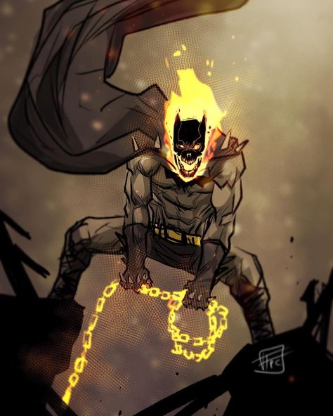 Frederic Pham Chuong on Instagram: “Ghostbatrider warm up ! #batmanart #fanart #ghostrider #comics #art #illustration #drawing #marvel #dccomics #warmup #fire” Real Batman, Flaming Skull, Digital Comics, Bat Costume, I'm Batman, Accel World, Batman Artwork, Arte Dc Comics, Batman Universe