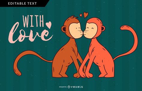 Couple Drawing Easy, Monkey Couple, Monkey Doodle, Couples Doodles, Sweet Illustration, Cartoon Monkey, Couple Drawing, Couple Kissing, Pet Monkey