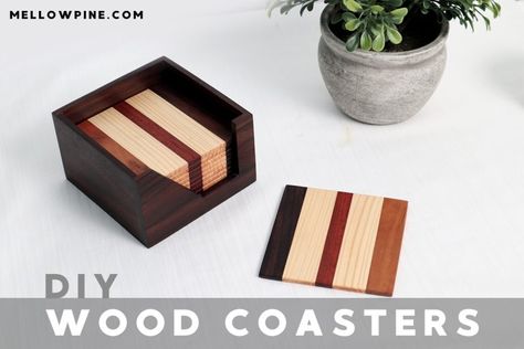 How To Make Wood Coaster and a Coaster Holder - MellowPine Diy Produce Storage, Wood Coasters Diy, Geometric Wood Wall Art, Geometric Wood Wall, Produce Storage, Wall Art Tutorial, Coasters Diy, Wooden Spice Rack, Diy Kitchen Projects