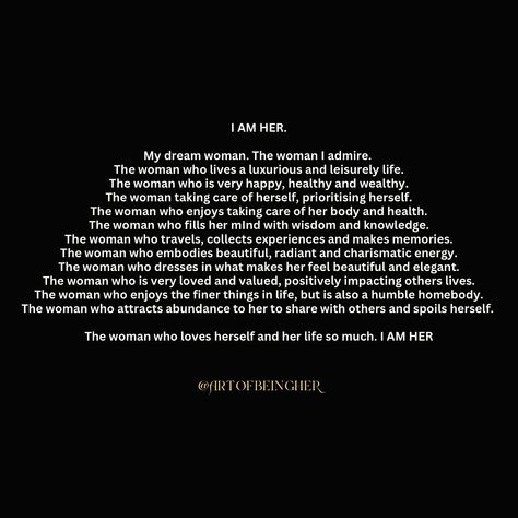 The Art of Being Her 🤍 I help you become HER 👸🏻 The woman of your dreams. The woman you admire. The woman within. 📍 Currently in our REINVENT OURSELVES era 🤍 Are you in your recreate yourself era too? 🤍 #theartofbeingher #dreamwoman #selfdevelopment #womeninspiringwomen #selflove #wellnessjourney Recreate Yourself, Woman Within, Inspirational Women, Self Development, How To Feel Beautiful, Self Love, Dreaming Of You, Feelings, Quick Saves