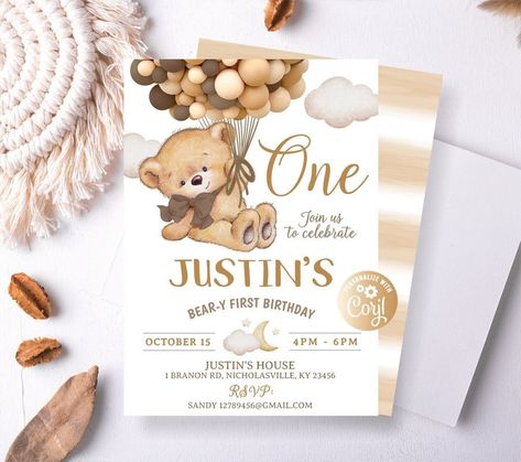 Mark the Calendar: Kid's Birthday Celebration Beary First Birthday Party, Beary First Birthday, First Birthday Invitation Cards, Boy Party Invitations, Birthday Milestone Board, First Birthday Posters, Teddy Bear Birthday, Birthday Party Invites, Bear Birthday Party