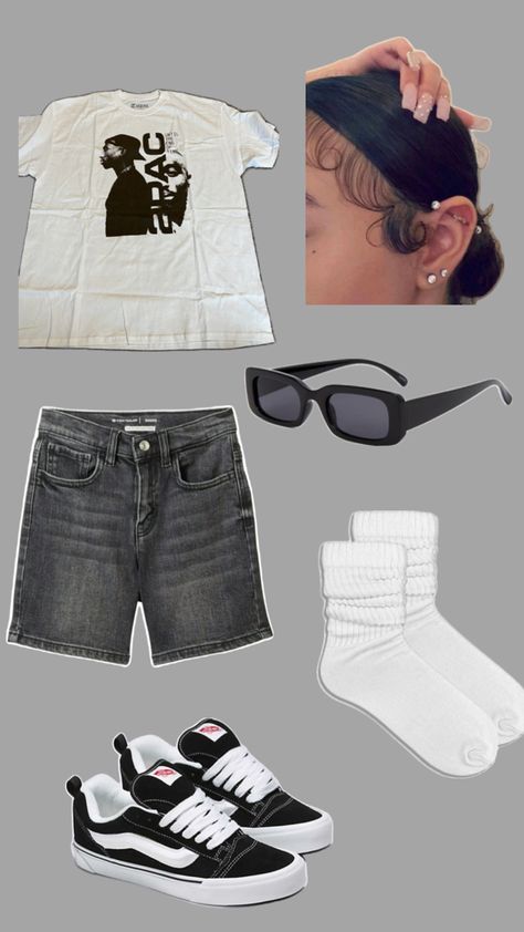 First Day Of School Outfit Knu Skool Vans, Back To School Streetwear Outfits, Back To School Outfits Layout, Outfit Ideas With Jorts, Grey Jorts Outfit, New School Vans Outfit, Back To School Outfits 2024, Back To School Clothes List, B2s Outfits