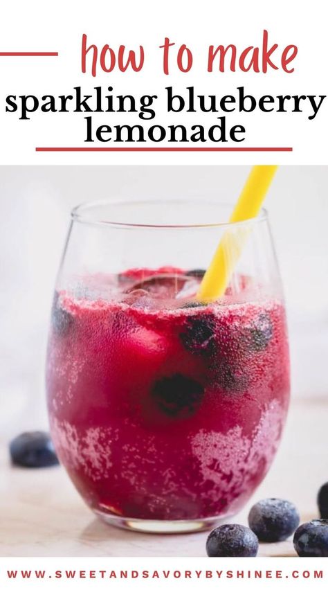 This sparkling blueberry lemonade has a perfect balance of sweet and tangy. You only need 4 ingredients to make this big-batch summer drink! Sparkling Blueberry Lemonade, Big Batch Drinks Non Alcoholic, Big Batch Mock Tail, Big Batch Non Alcoholic Drinks, Mocktails Non Alcoholic Big Batch, Blueberry Punch, Blueberry Drinks, Blueberry Cocktail, Summer Beverages